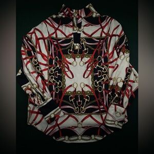 Zara Woman Chain Print Blouse Red Gold Equestrian Size Small